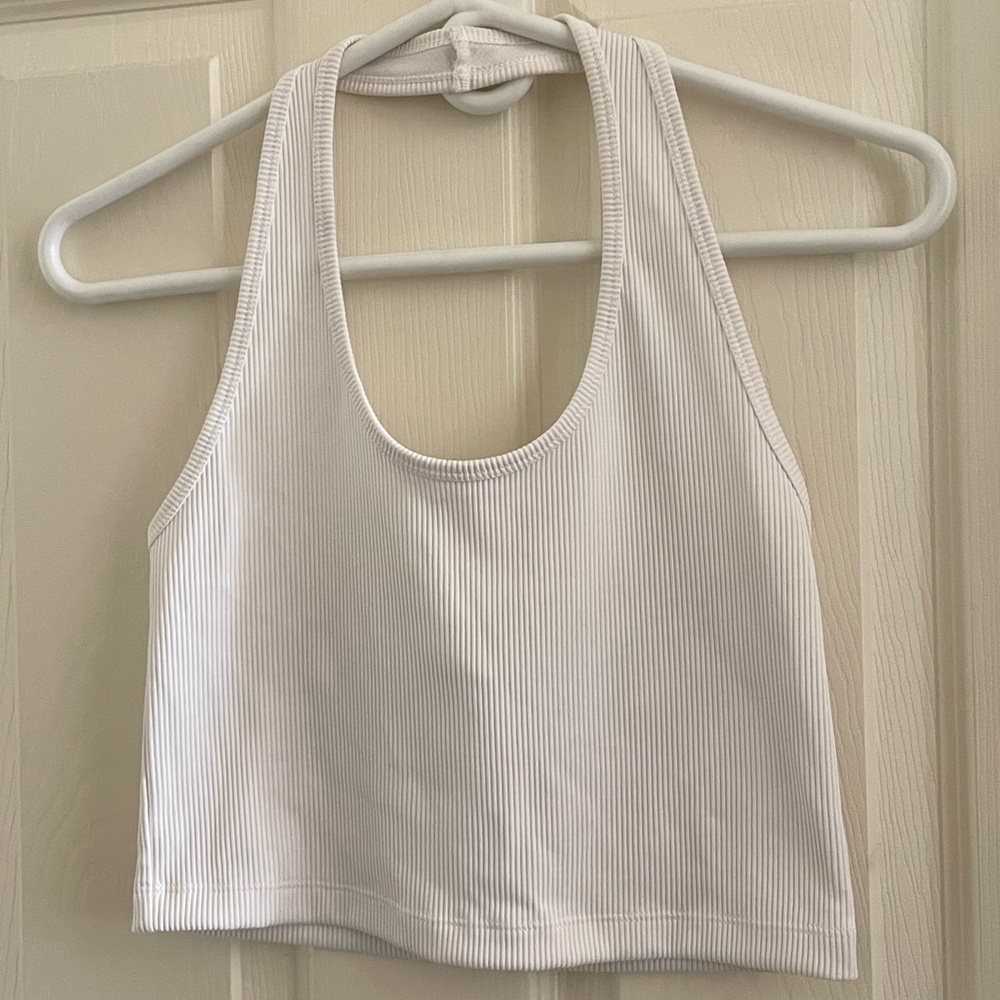 ZARA RIBBED HALTER TOP  WHITE